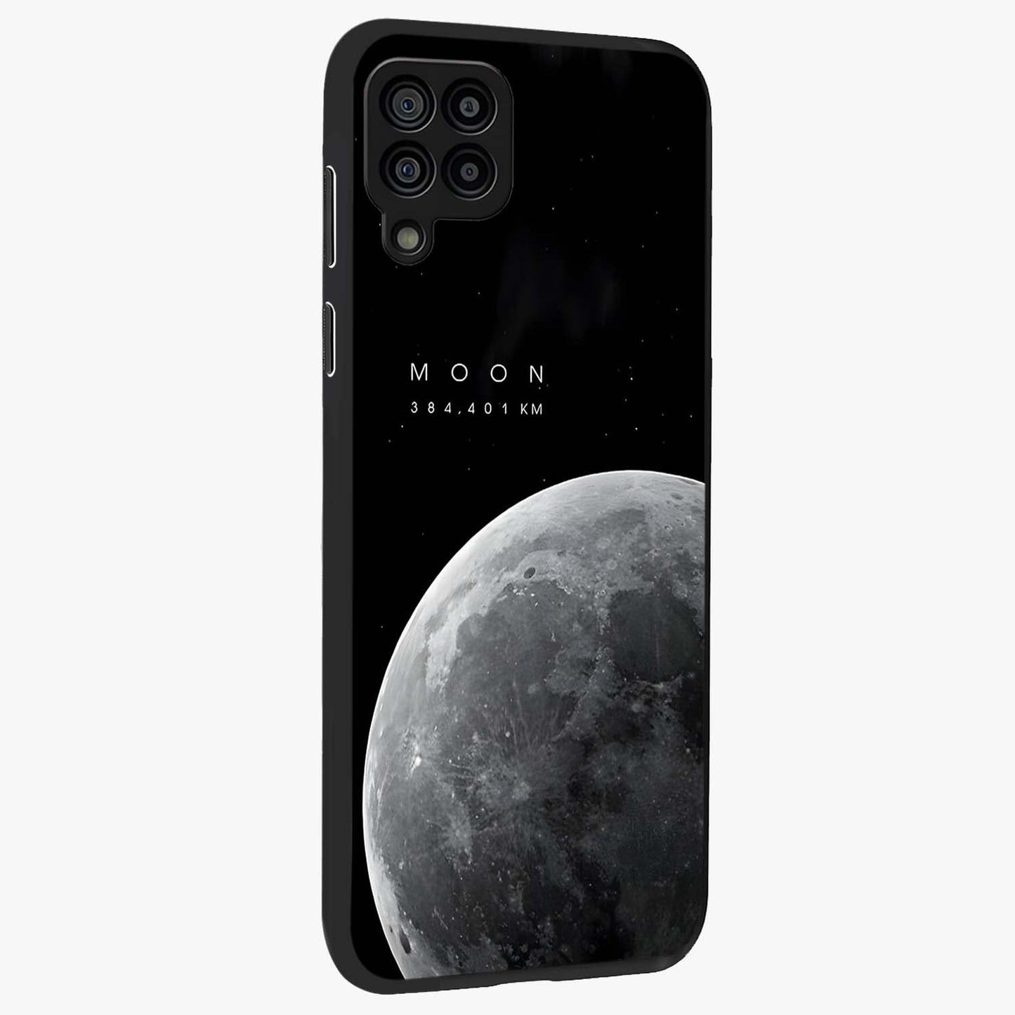 Cosmic Moon Glow Glass Case upright view showcasing luminous moon illustration with dreamy cosmic style.