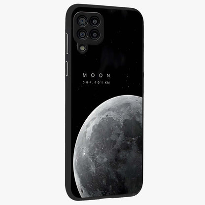 Cosmic Moon Glow Glass Case upright view showcasing luminous moon illustration with dreamy cosmic style.