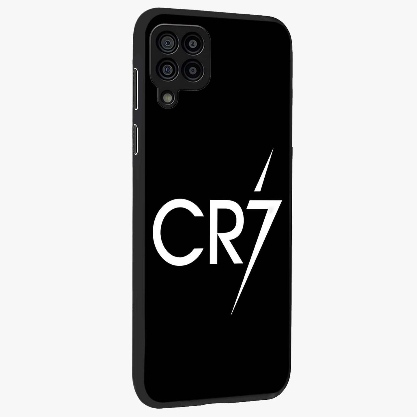 Cr7 Elite Strike Glass Case upright view showcasing energetic football inspired design with modern sports aesthetic.