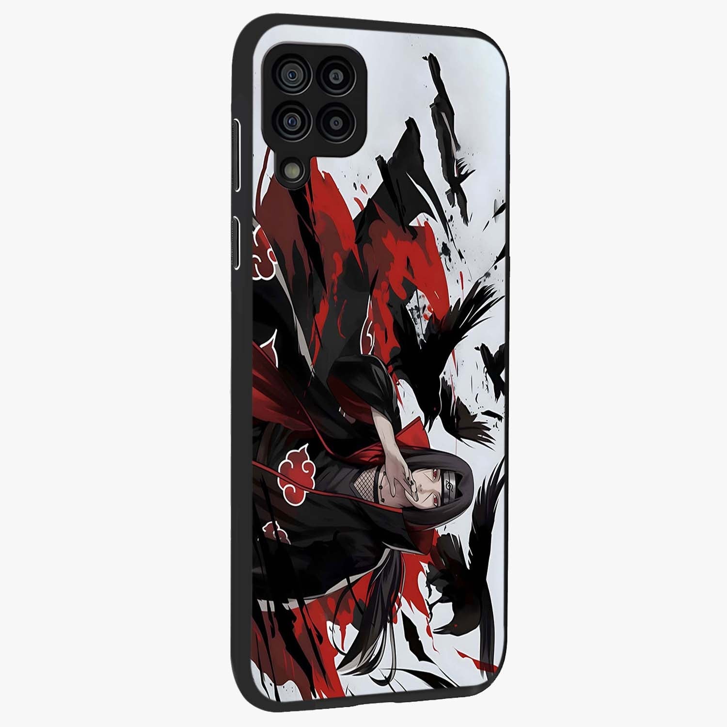 Crimson Crow Illusion Glass Case upright view showcasing striking crow illusion artwork with intense crimson theme.
