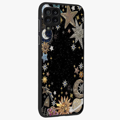 Galactic Jewel Stars Glass Case upright view showcasing glittering star jewel artwork with vibrant galaxy theme.