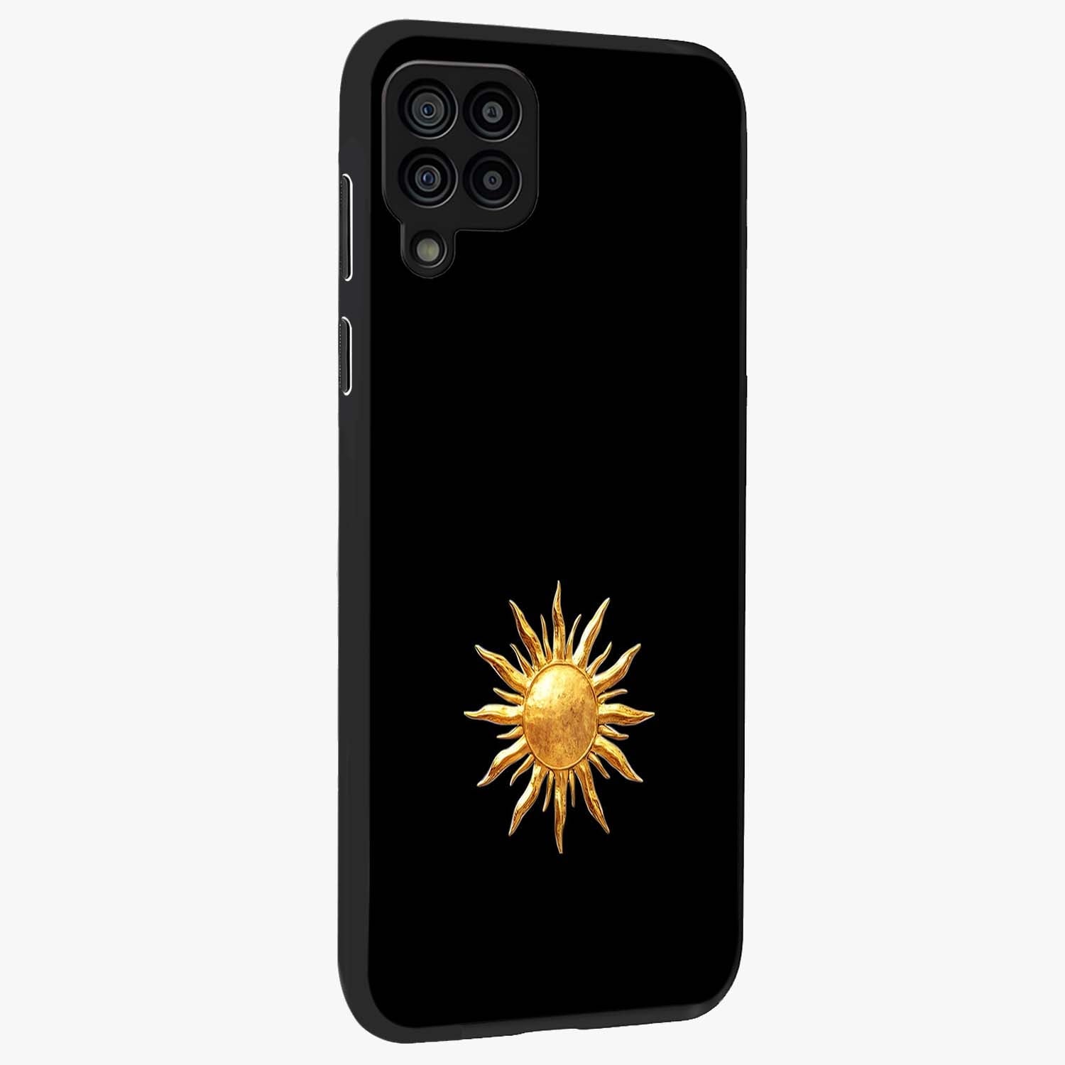 Golden Sun Minimalism Glass Case upright view showcasing haunting graveyard artwork with dramatic dark theme.