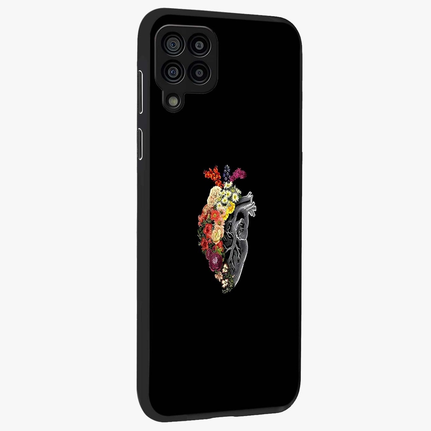 Heart With Flowers Glass Case upright view showcasing decorative heart and floral artwork with sweet romantic theme.