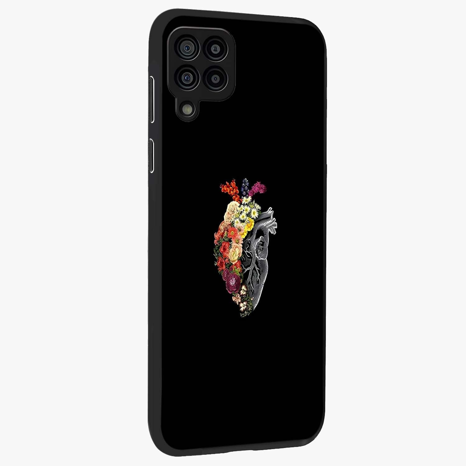 Heart With Flowers Glass Case upright view showcasing decorative heart and floral artwork with sweet romantic theme.