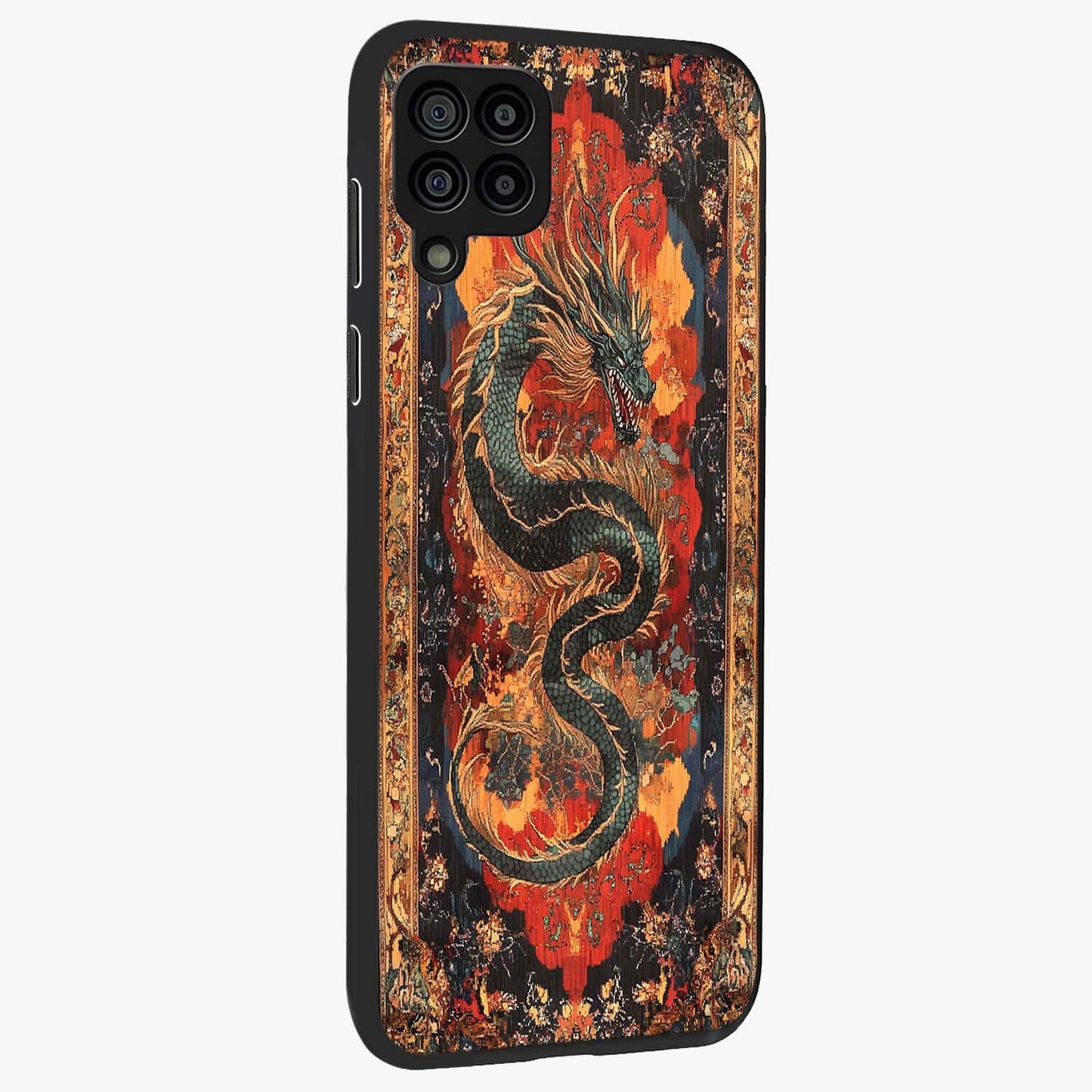 Inferno Dragon Soul Glass Case upright view showcasing intense dragon artwork with fantasy fire theme.