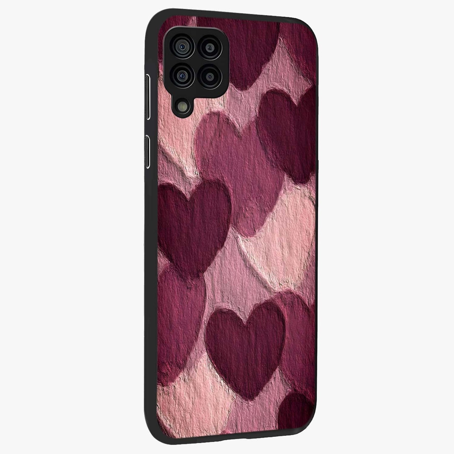 Layered Paper Hearts Glass Case upright view showcasing decorative layered heart artwork with sweet love theme.