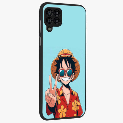 Luffy Summer Anime Vibe Glass Case upright view showcasing dynamic anime artwork with bright adventurous theme.