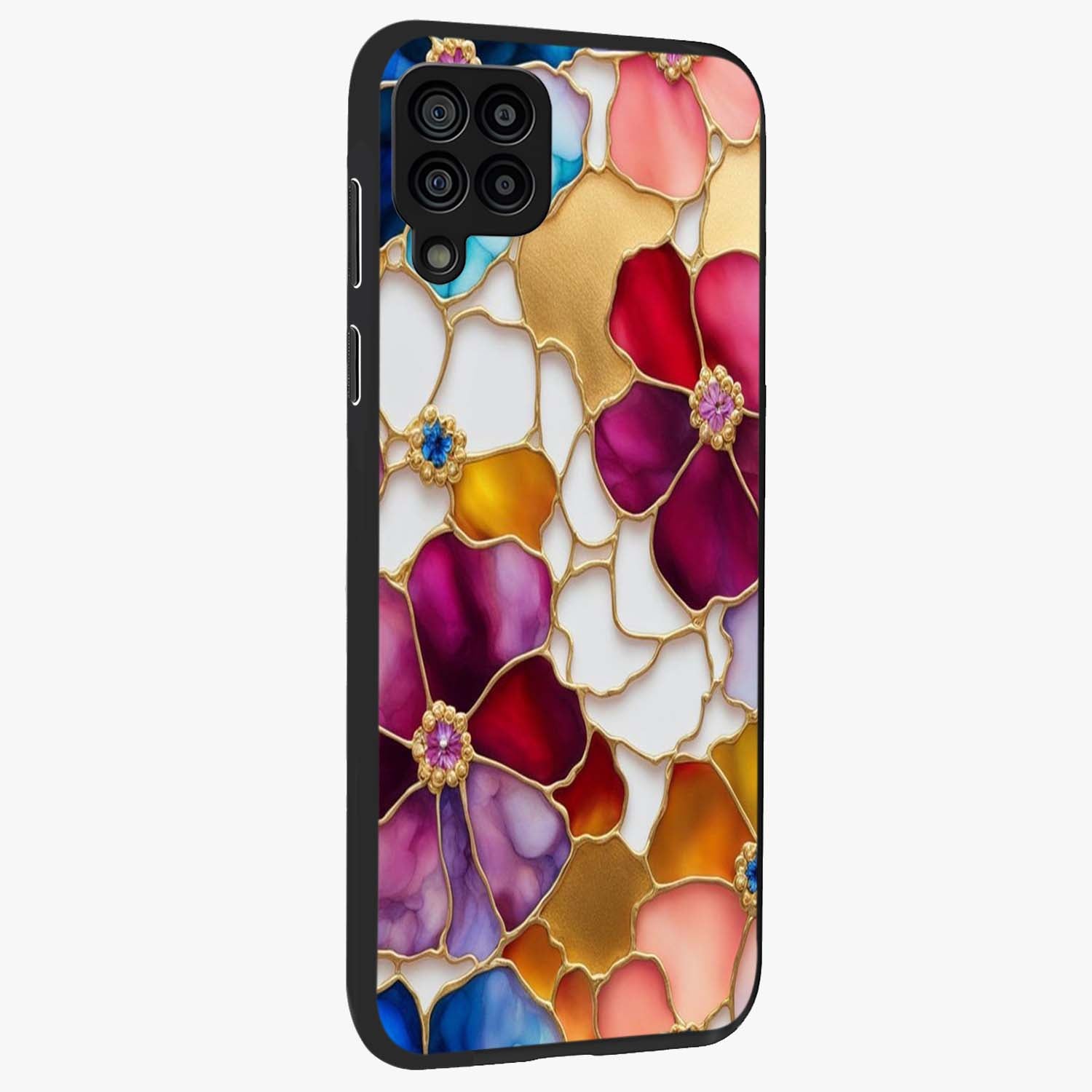 Marble Flower Pattern Glass Case upright view showcasing decorative marble flower artwork with refined style.