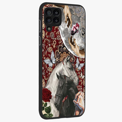 Moonlit Royal Stallion Glass Case upright view showcasing dramatic horse artwork with glowing moon themed design.