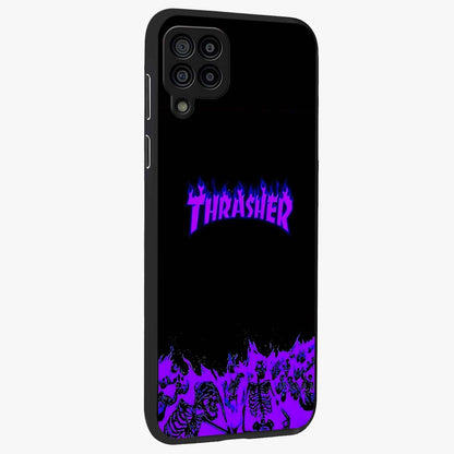 Neon Flame Riot Glass Case upright view showcasing dynamic flame artwork with energetic neon theme.