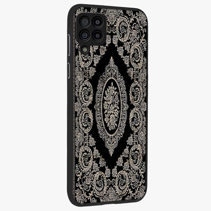 Noir Bloom Elegance Glass Case upright view showcasing graceful floral artwork with luxurious dark theme.