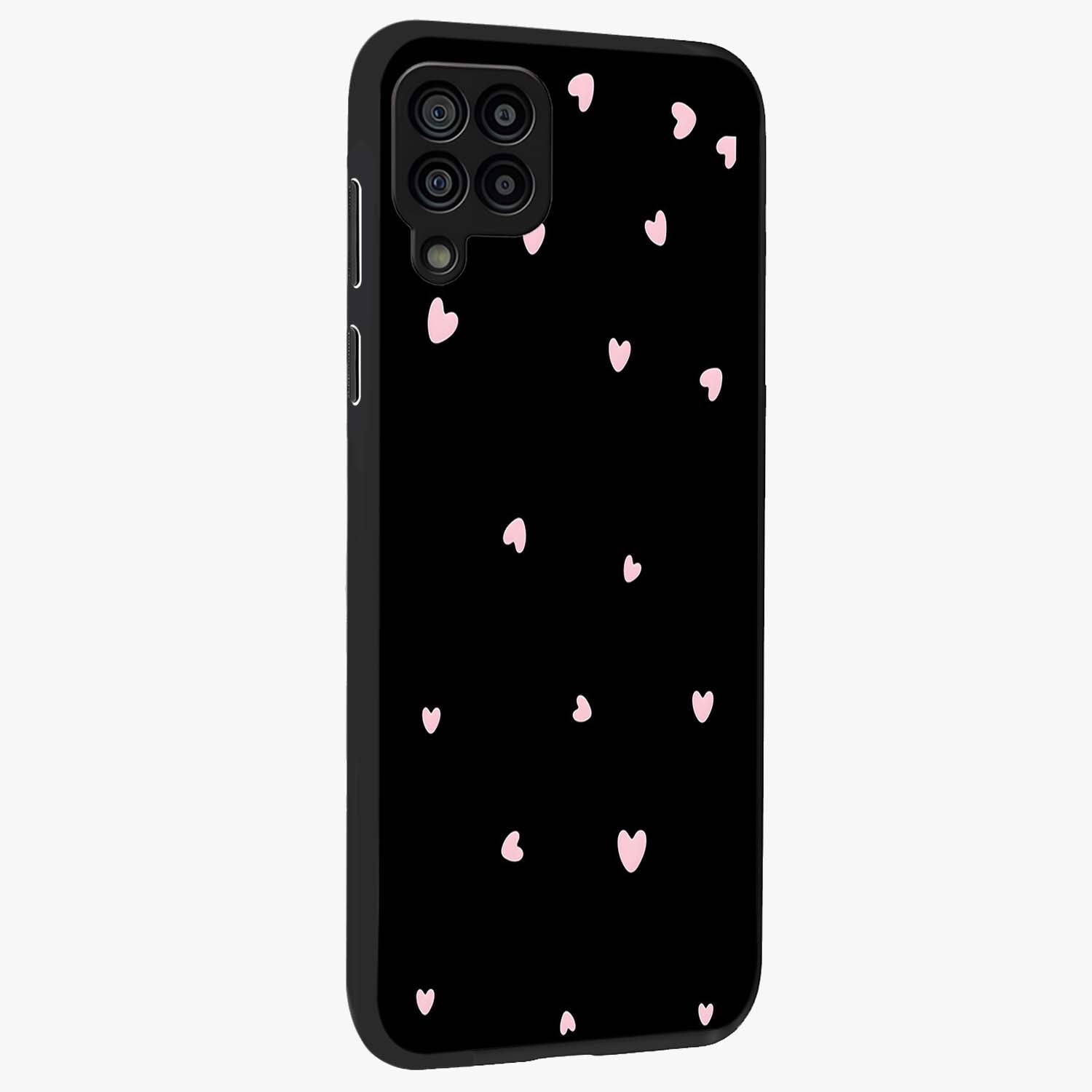 Pink Love Drops Glass Case upright view showcasing charming heart drop artwork with romantic playful theme.