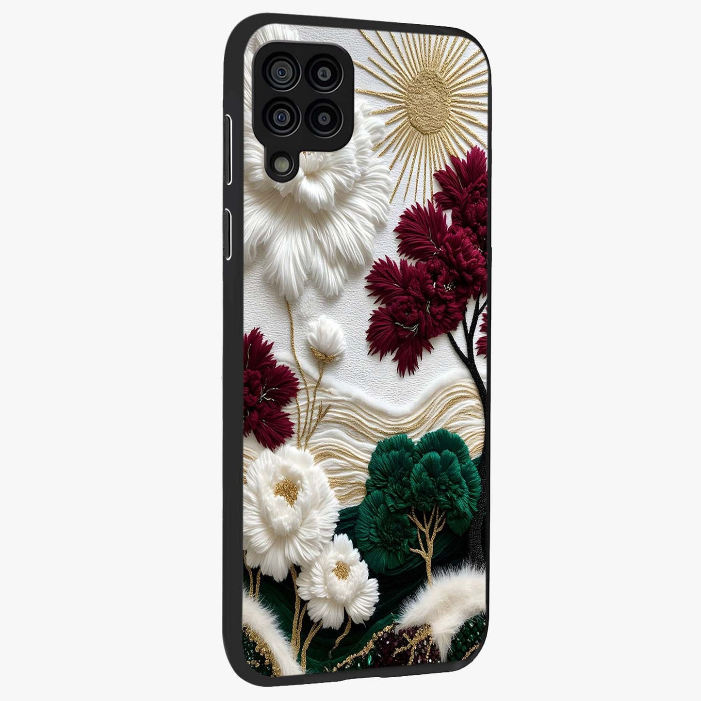 Radiant Bloom Elegance Glass Case upright view showcasing decorative flower artwork with refined botanical theme.