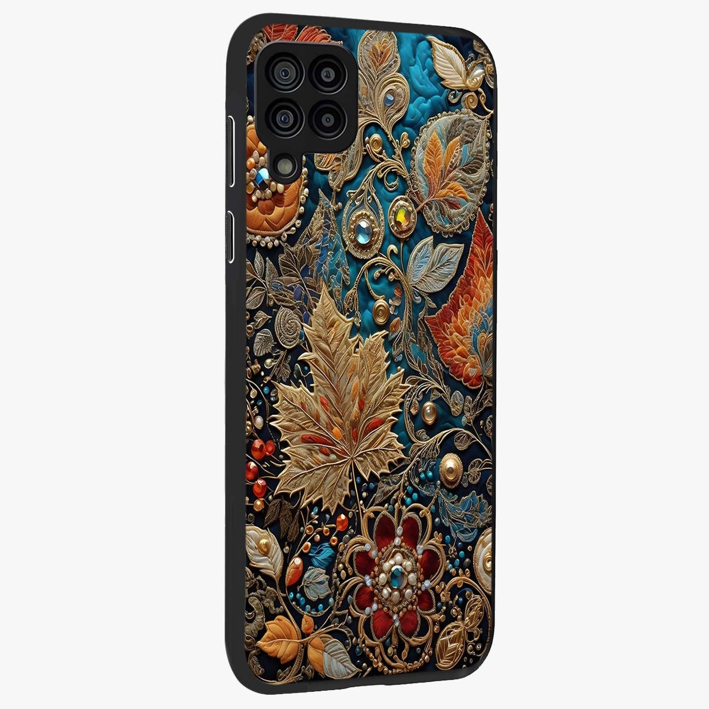 Royal Jewel Garden Glass Case upright view showcasing rich floral artwork with luxurious garden theme.