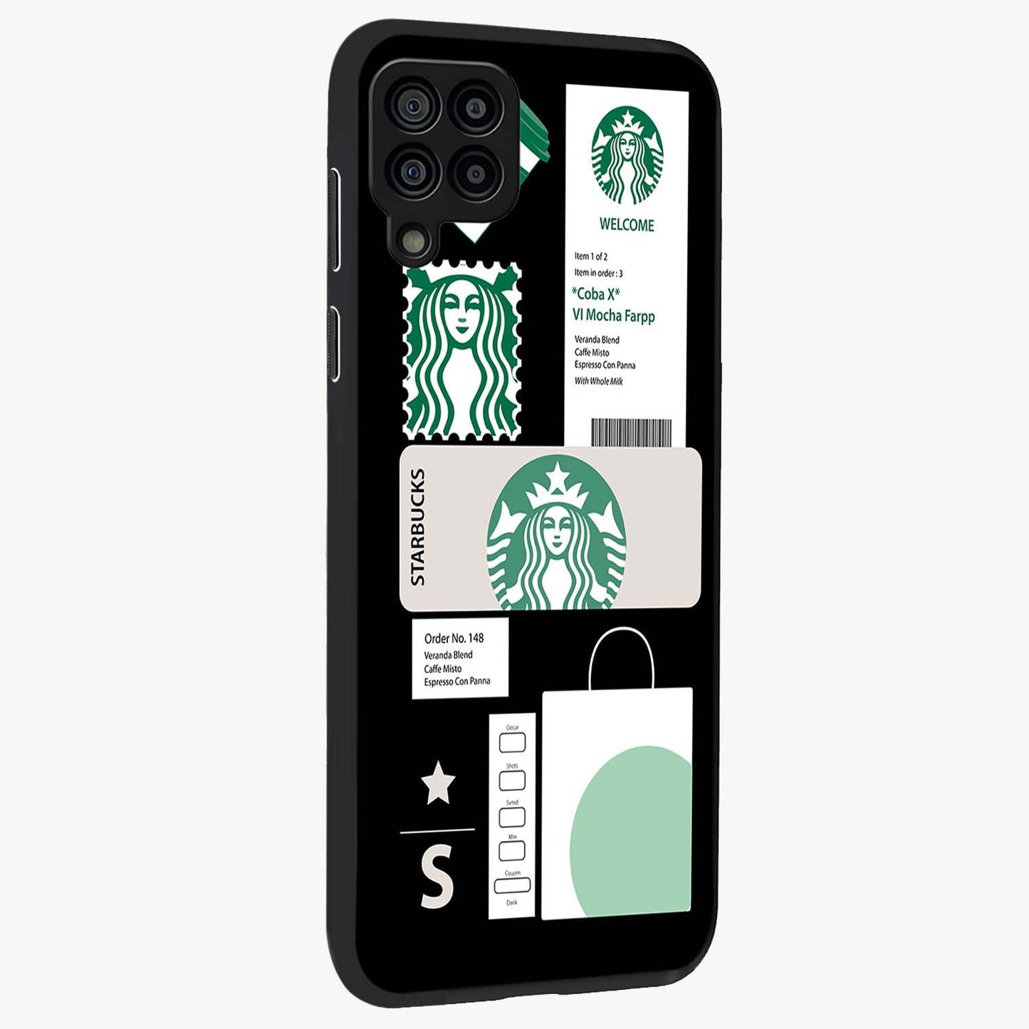 Starbucks Mocha Glass Case upright view showcasing trendy coffee inspired artwork with modern lifestyle theme.