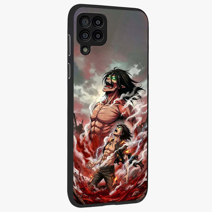 Titan Awakening Fury Glass Case upright view showcasing intense titan artwork with epic fantasy theme.