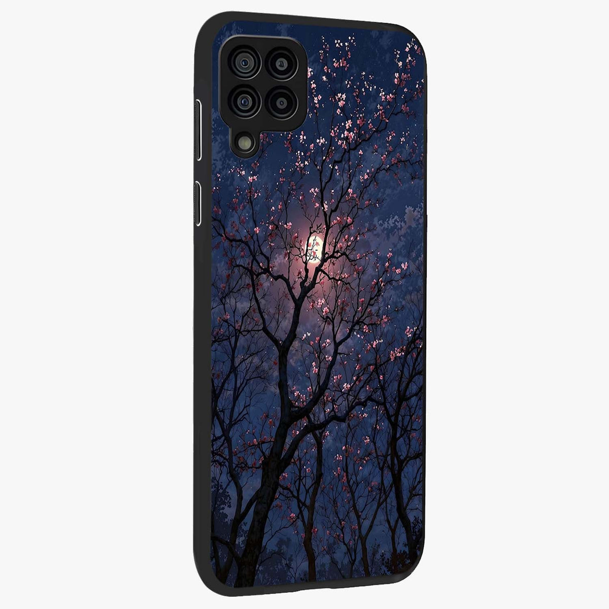 Twilight Sakura Serenade Glass Case upright view showcasing beautiful cherry blossom artwork with serene evening theme.
