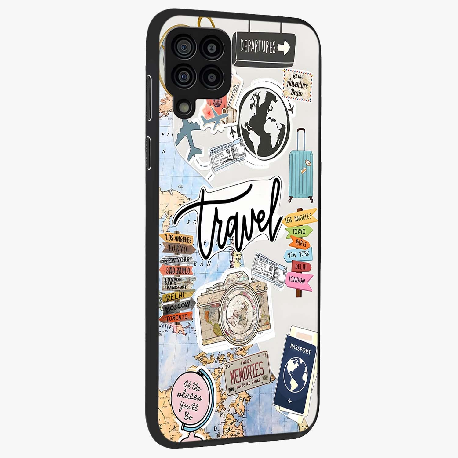 Wanderlust Journal Glass Case upright view showcasing wanderlust inspired artwork with creative exploration theme.