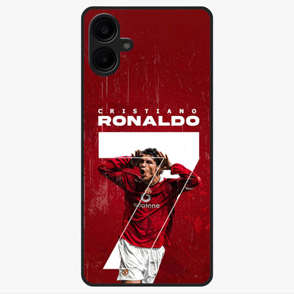 Goal Celebration Legacy Glass Case showing flat back view with football celebration inspired artwork and glossy glass finish.