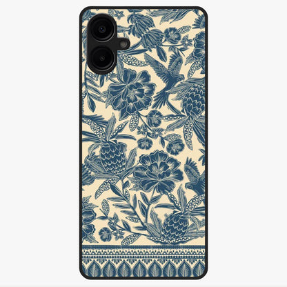 Heirloom Wild Bloom Glass Case showing flat back view with vintage inspired wild flower artwork and glossy glass finish.