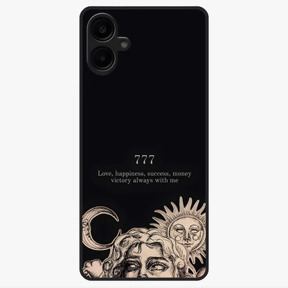 Mystic Victory Aura Glass Case showing flat back view with victory symbol artwork and glossy glass finish.