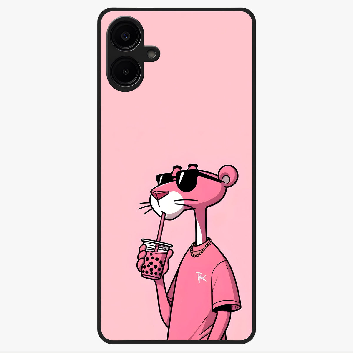 Pink Panther Glass Case showing flat back view with iconic pink panther artwork and glossy glass finish.
