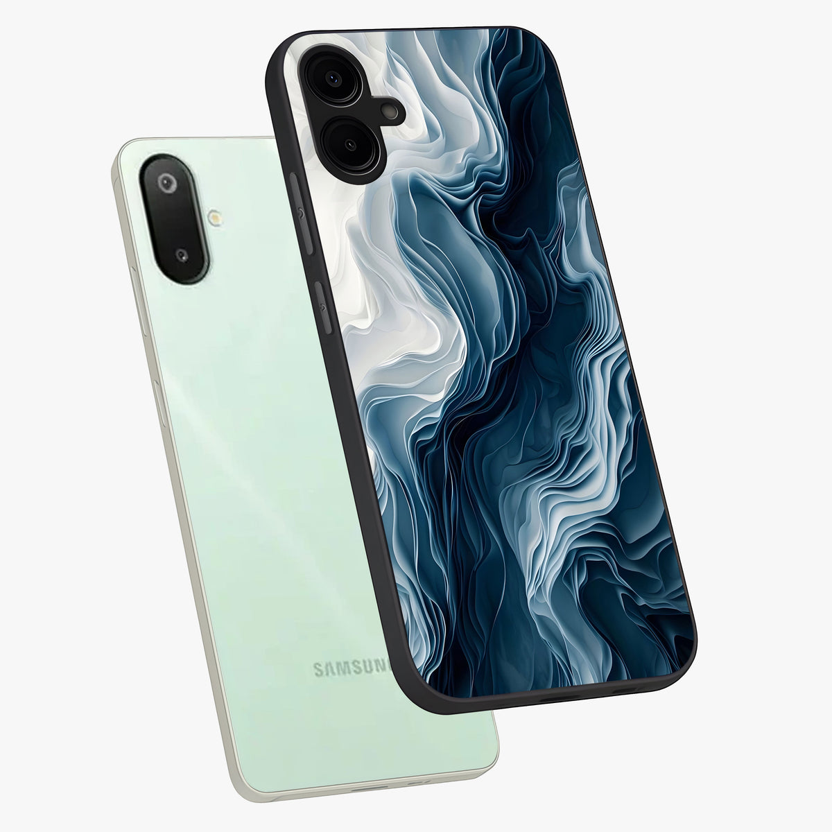 Ethereal Paper Marble Glass Case displayed in angled mockup highlighting elegant marble pattern with modern aesthetic style.