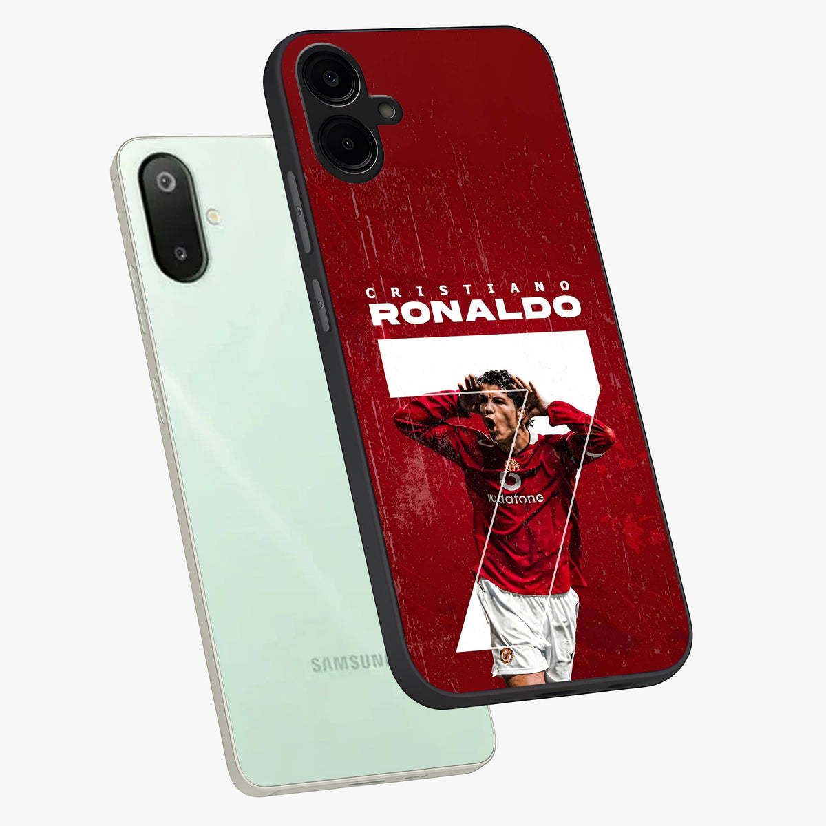 Goal Celebration Legacy Glass Case displayed in angled mockup highlighting energetic sports celebration design with bold athletic theme.