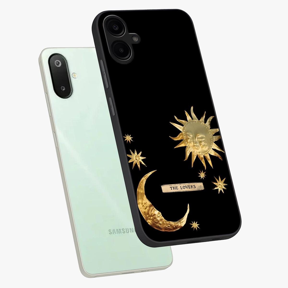 Gold Sun Blush Glass Case displayed in angled mockup highlighting radiant sun design with warm golden aesthetic.