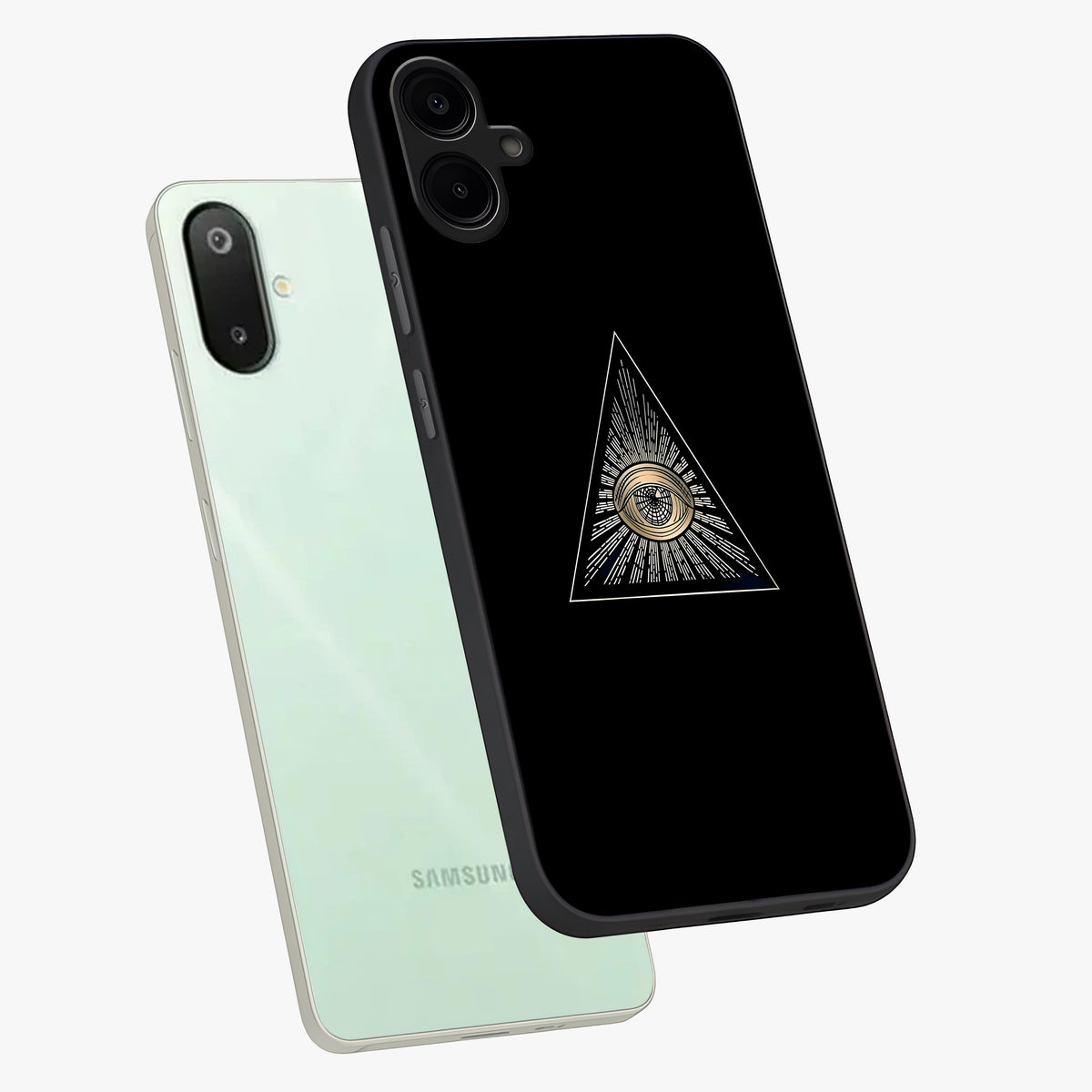 Illuminati Evil Glass Case displayed in angled mockup highlighting dark occult inspired design with bold aesthetic style.