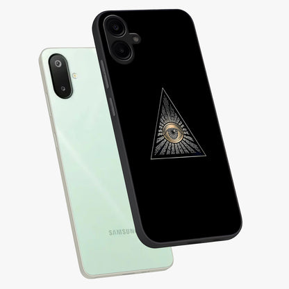 Illuminati Evil Glass Case displayed in angled mockup highlighting dark occult inspired design with bold aesthetic style.