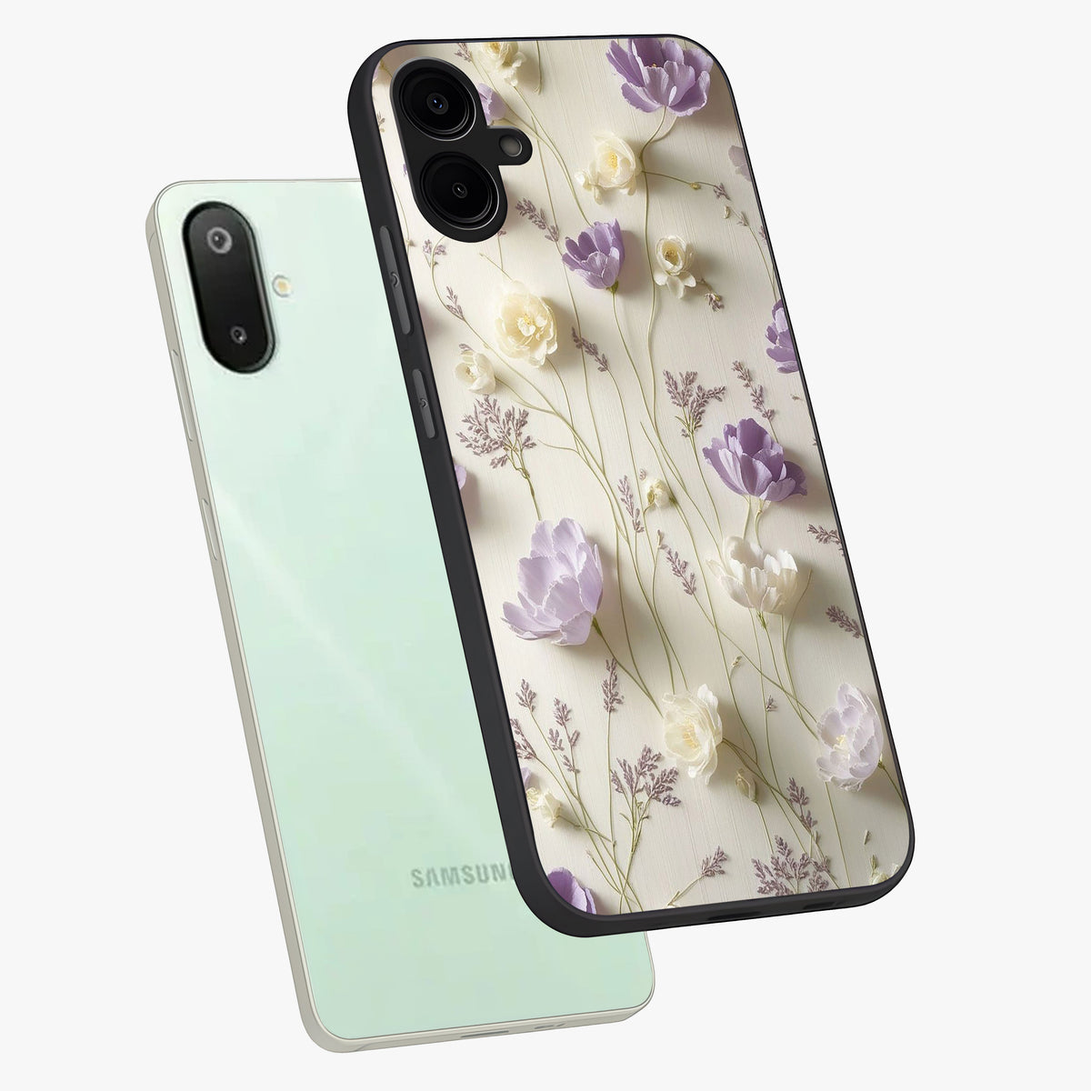 Lilac Breeze Harmony Glass Case displayed in angled mockup highlighting calm lilac breeze design with soothing aesthetic style.