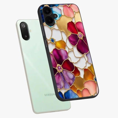 Marble Flower Pattern Glass Case displayed in angled mockup highlighting elegant marble floral design with modern aesthetic.