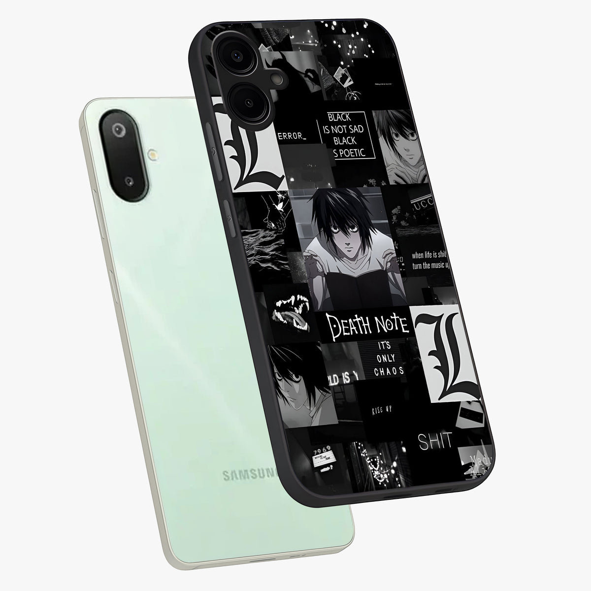 Midnight Chaos Mind Glass Case displayed in angled mockup highlighting chaotic artistic design with dramatic midnight aesthetic.