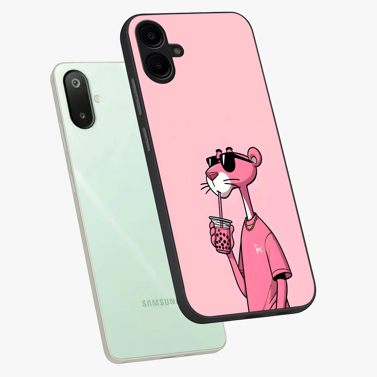 Pink Panther Glass Case displayed in angled mockup highlighting playful cartoon character design with vibrant pink aesthetic.