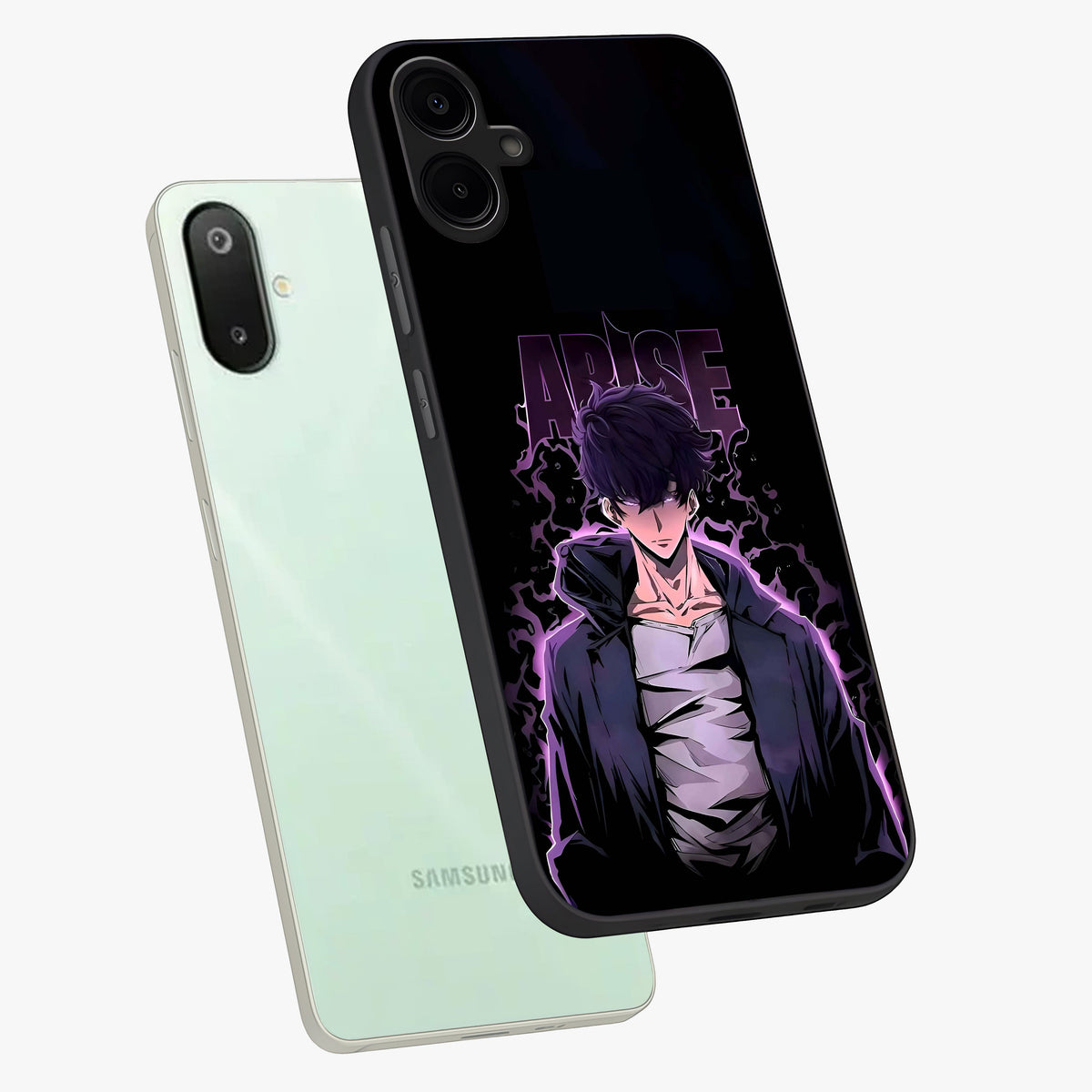 Shadow Monarch Awakening Glass Case displayed in angled mockup highlighting dramatic shadow warrior design with fantasy aesthetic.
