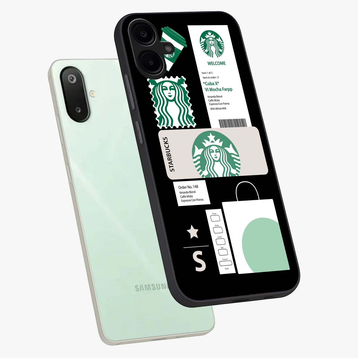 Starbucks Mocha Glass Case displayed in angled mockup highlighting stylish mocha themed design with cozy café aesthetic.