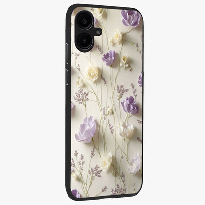 Lilac Breeze Harmony Glass Case upright view showcasing delicate lilac artwork with peaceful floral theme.