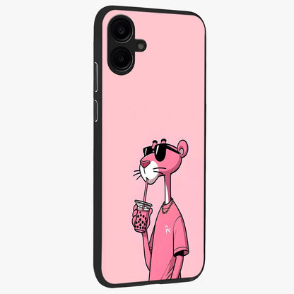 Pink Panther Glass Case upright view showcasing fun animated artwork with stylish retro cartoon theme.
