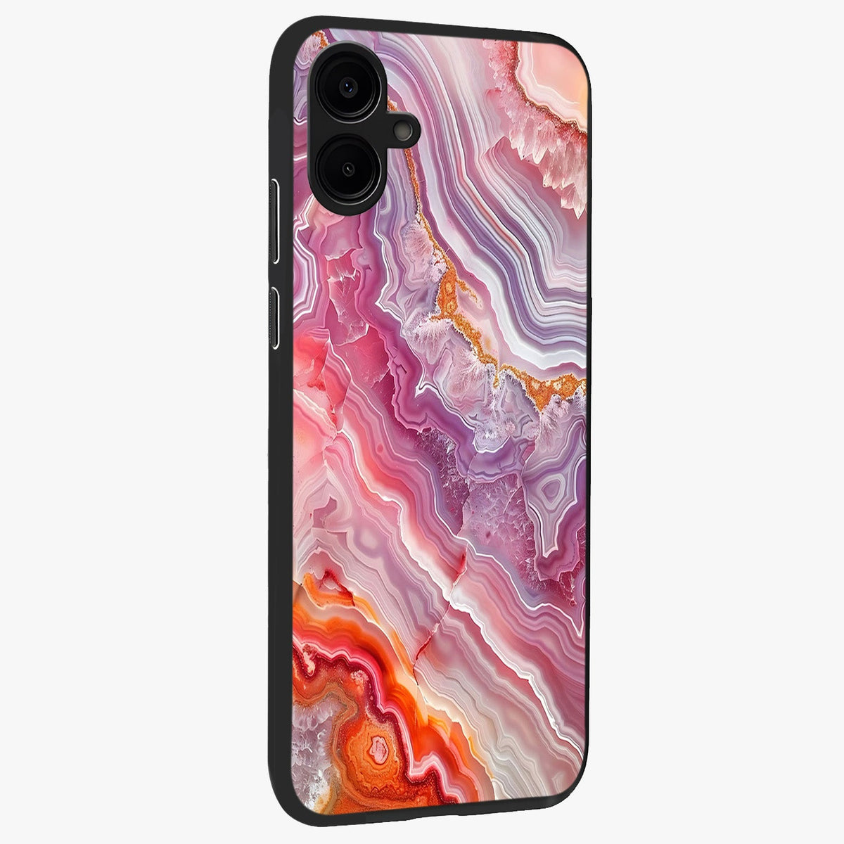 Rose Quartz Marble Glass Case upright view showcasing decorative marble artwork with luxurious pastel theme.