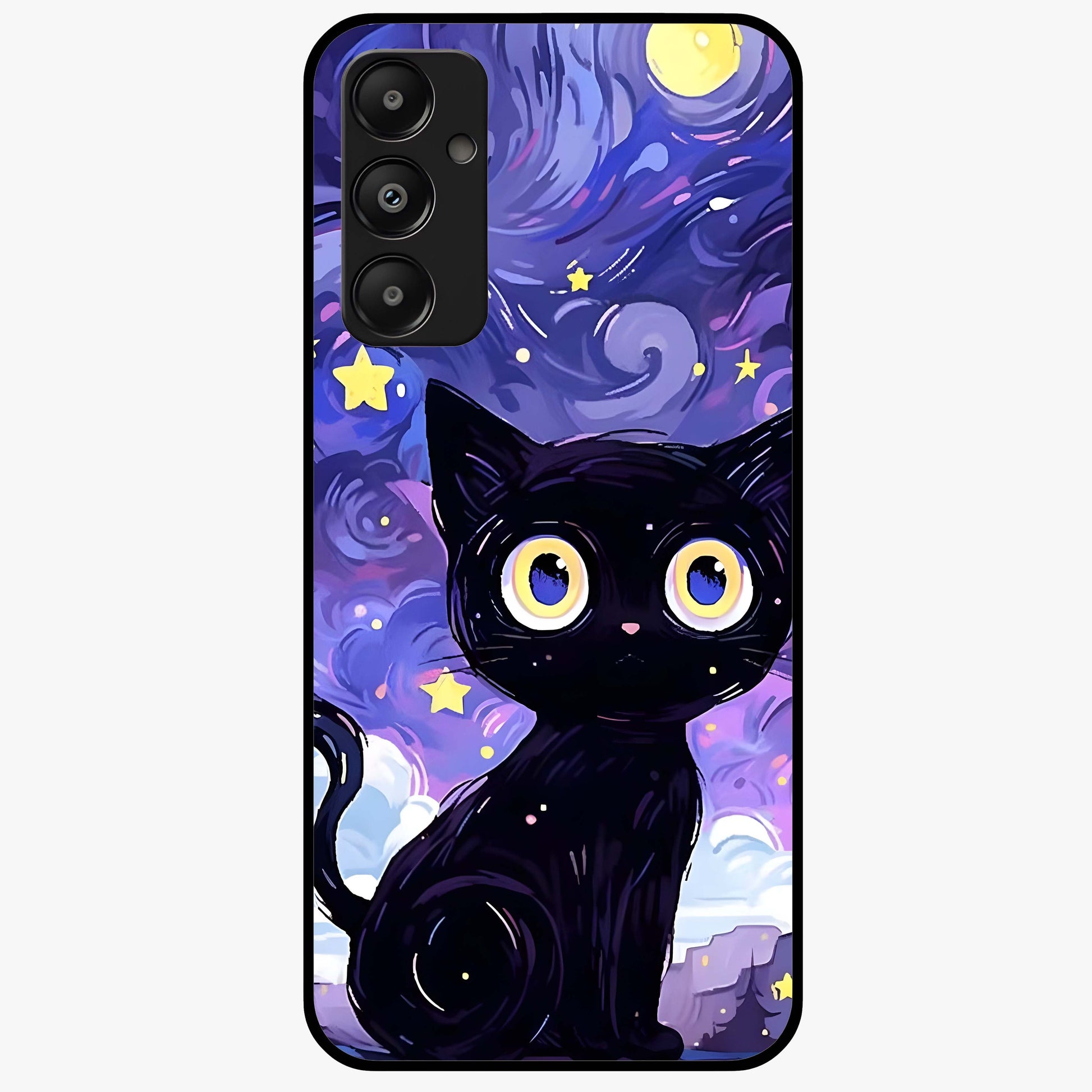 Abstract Cat Art Glass Case showing flat back view with artistic cat illustration and glossy glass finish.