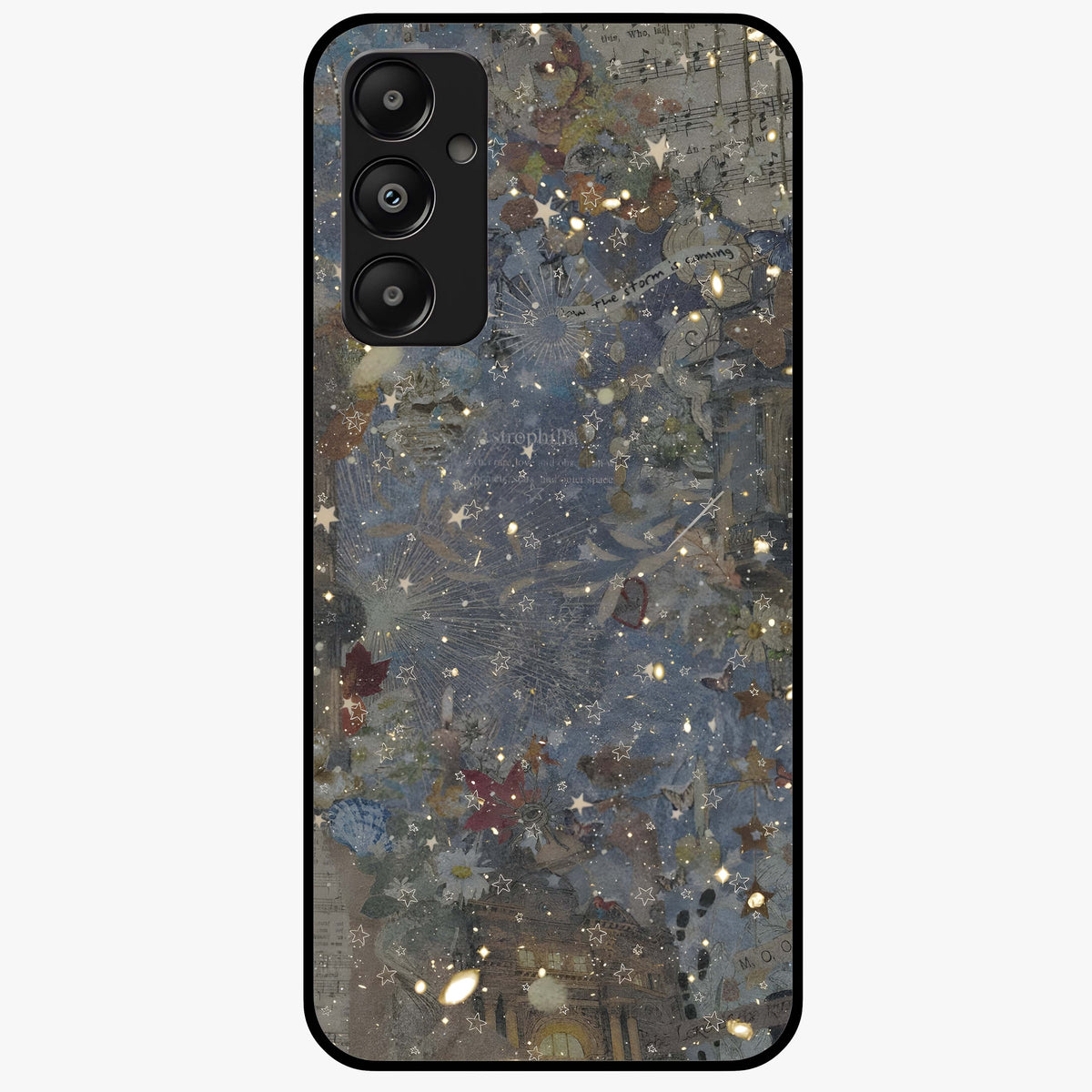 Aesthetic Astrolophia Glass Case showing flat back view with dreamy aesthetic design and glossy glass finish.