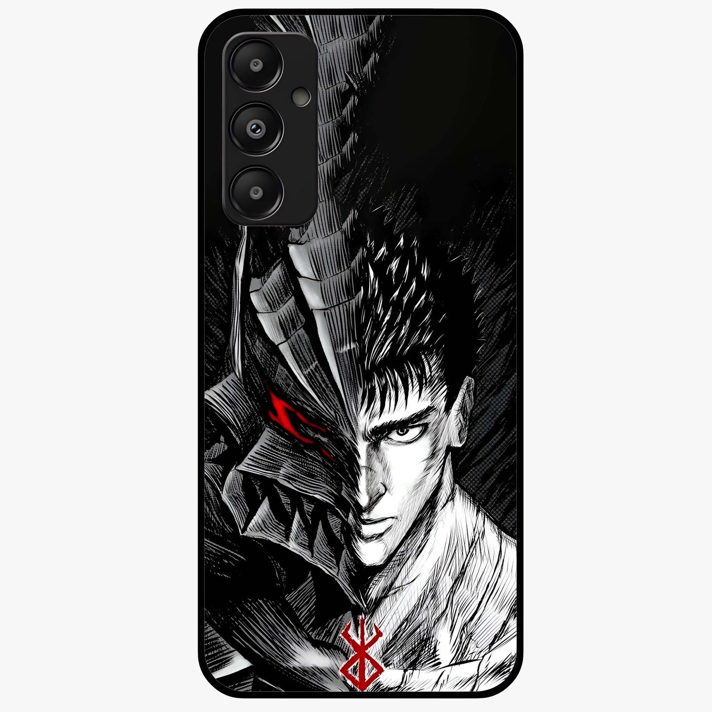 Berserker Blood Oath Glass Case showing flat back view with fierce warrior inspired artwork and glossy glass finish.