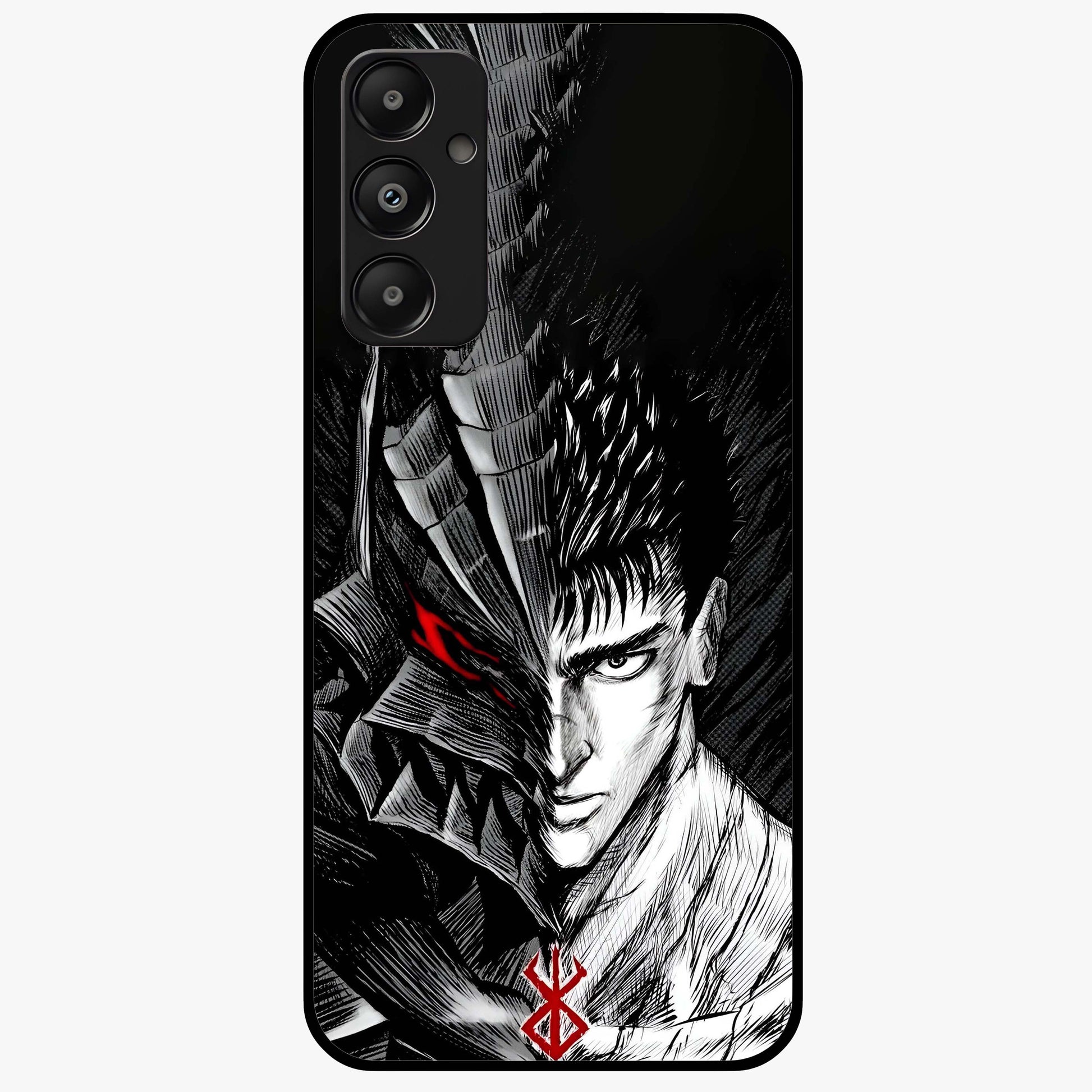 Berserker Blood Oath Glass Case showing flat back view with fierce warrior inspired artwork and glossy glass finish.