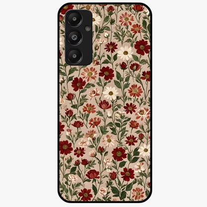 Biege Flower With Leaf Glass Case showing flat back view with soft beige floral artwork and glossy glass finish.