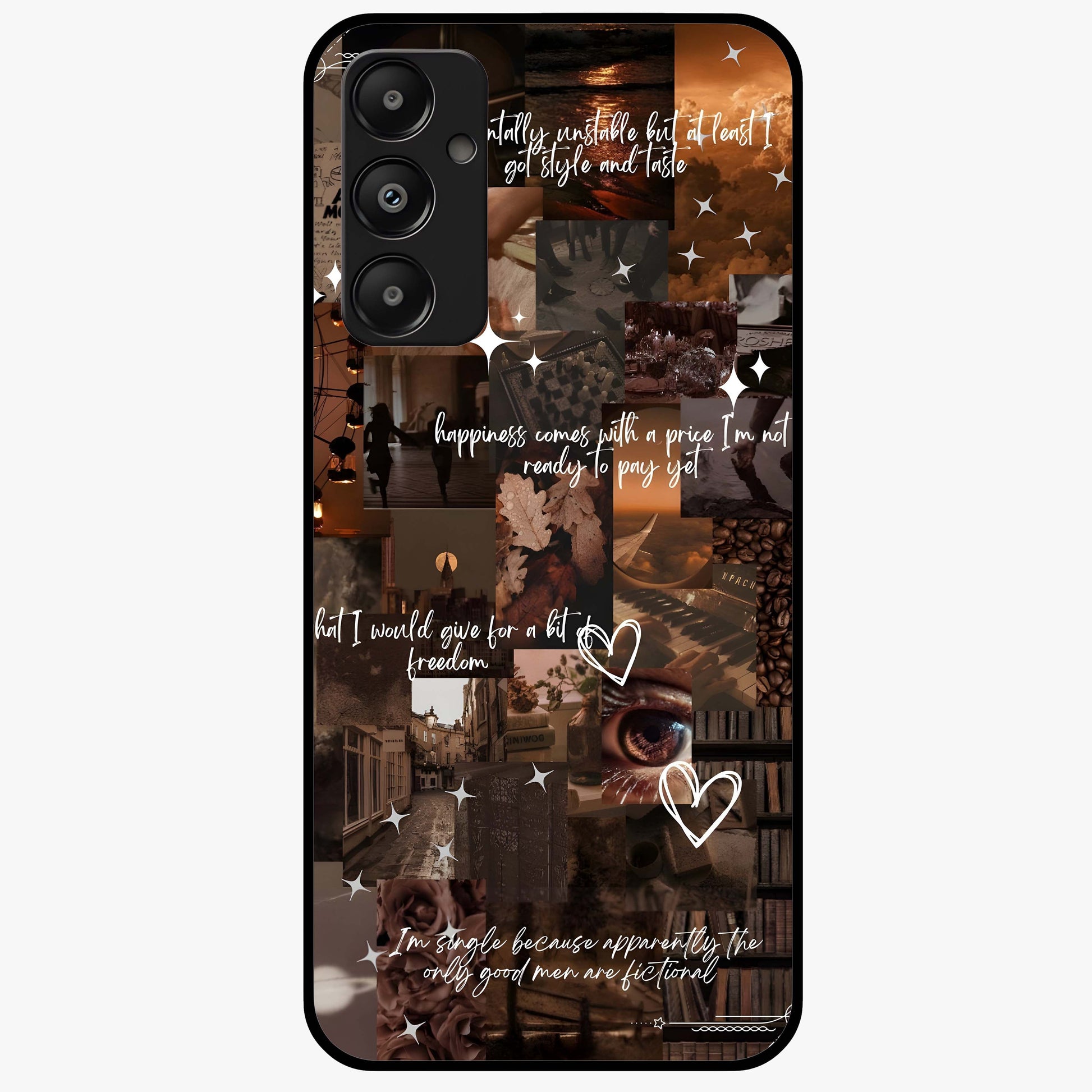 Bittersweet Aesthetic Chaos Glass Case showing flat back view with artistic chaotic aesthetic design and glossy glass finish.
