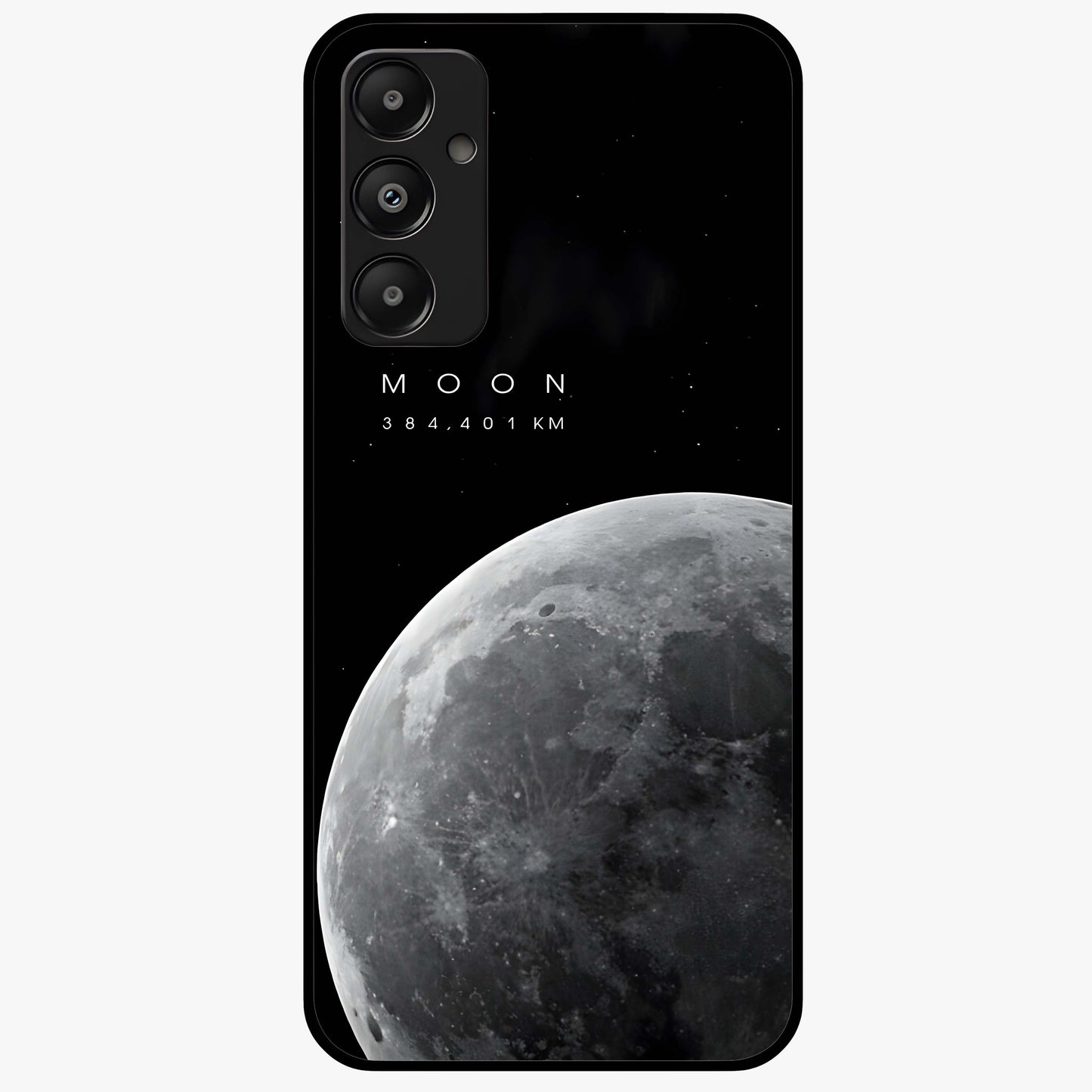 Cosmic Moon Glow Glass Case showing flat back view with glowing moon artwork and glossy glass finish.