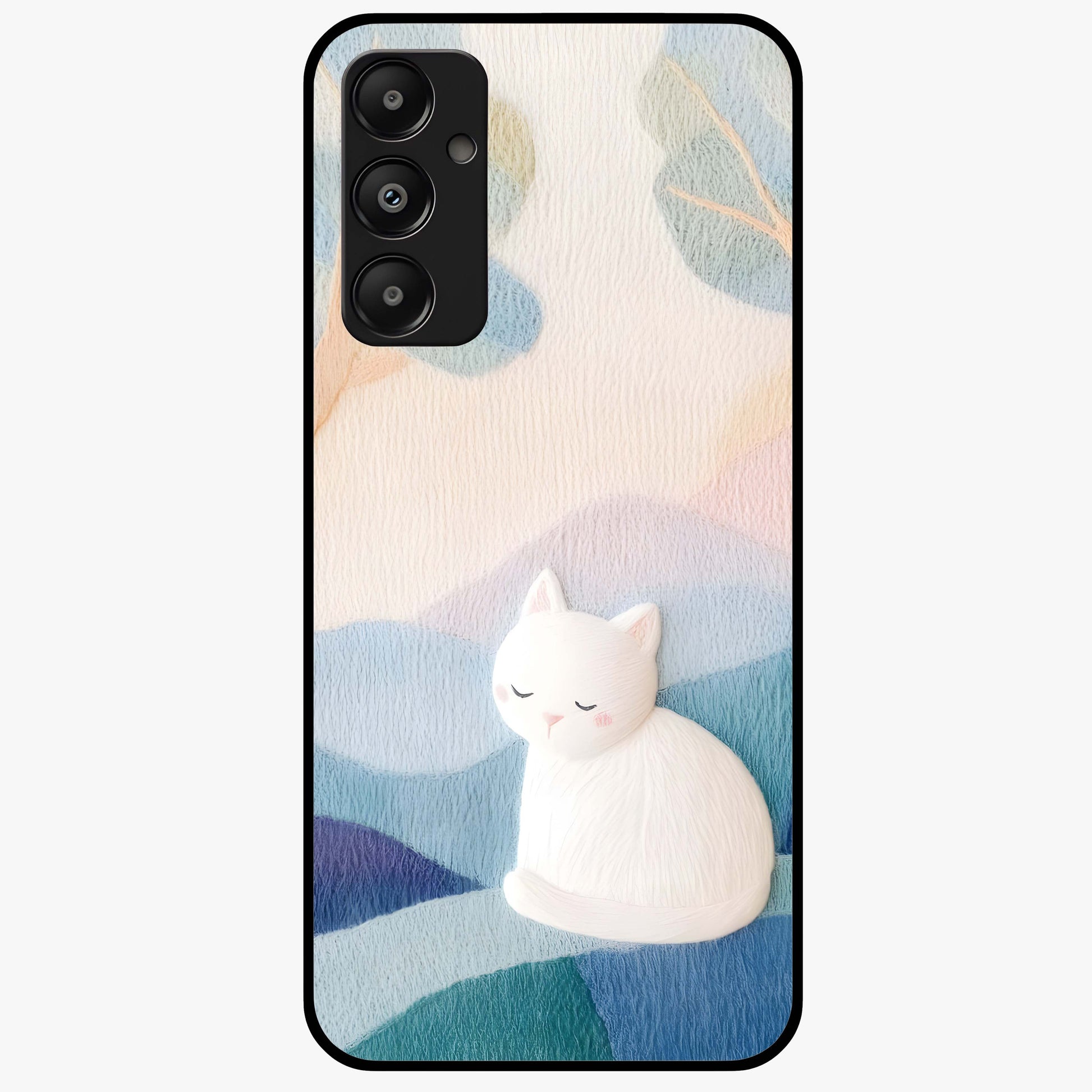 Cotton Dream Cat Glass Case showing flat back view with soft dreamy cat artwork and glossy glass finish.