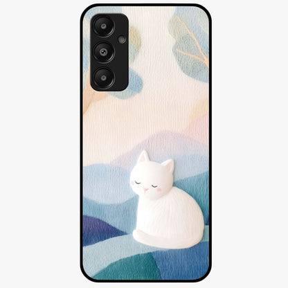 Cotton Dream Cat Glass Case showing flat back view with soft dreamy cat artwork and glossy glass finish.