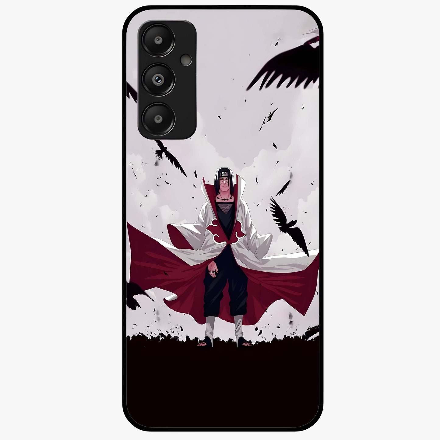 Crimson Crow Ascension Glass Case showing flat back view with mystical crow artwork and glossy glass finish.